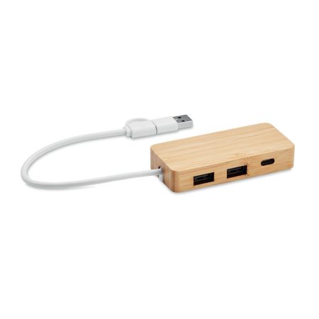 Bambusz 3 portos USB hub